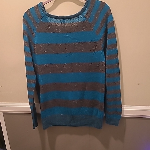 Vintage Aéropostale Womens Knit Sweater Gray/Teal XL L/S Scoop Neck - Picture 5 of 14